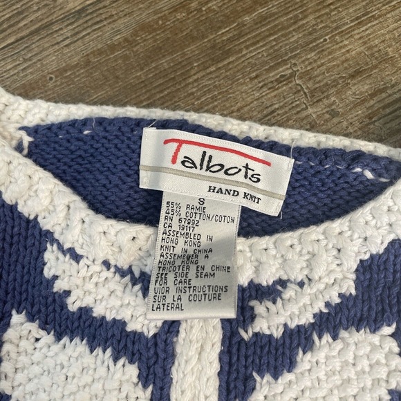 Talbots Hand Knit Patchwork Spring Pullover Sweater Fish Pineapple Women’s Small - Picture 5 of 7